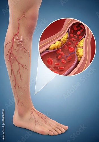 Human Leg Varicose Veins and Blood Vessel Plaque Illustration