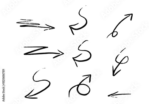Set of different hand drawn vector arrows.