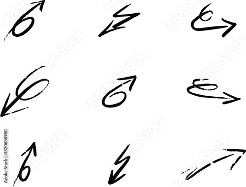 Set of different hand drawn vector arrows.