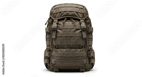 Tactical Backpack Isolated on White Background - Military Style Rucksack for Outdoor Use