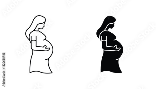 Pregnant woman silhouette in profile, showing expectant belly and gentle hand hold.