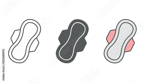 Collection of feminine hygiene pad icons representing different styles and colors