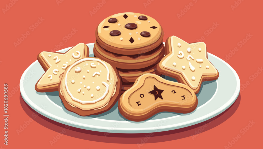 Obraz premium Mixed holiday cookies with playful shapes and icing on a plate in cheerful ambiance christmas cookies plate christmas