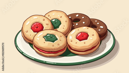Colorful jam-filled holiday cookies arranged on a plate with cozy seasonal spirit christmas cookies plate christmas