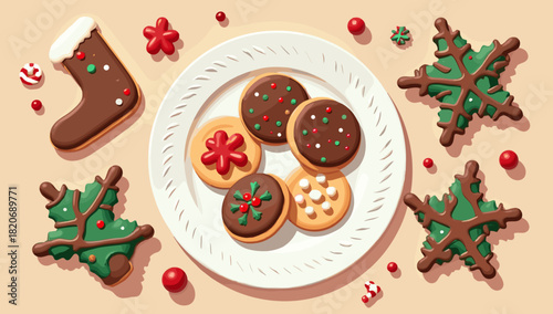 Colorful christmas cookies arranged with festive decorations christmas cookies plate christmas