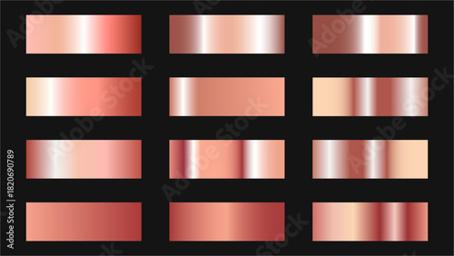 Collection of gradient swatches in warm tones, including shades of red, pink, and peach, displayed in grid format