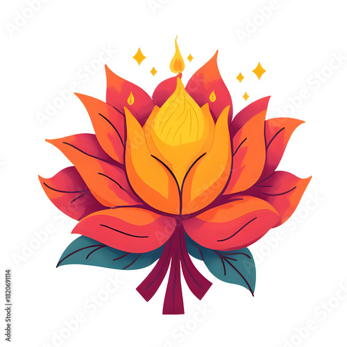 Radiant lotus flower with a glowing candle flame and sparkling stars, creating a sense of peace, enlightenment, and spiritual inspiration for creative projects