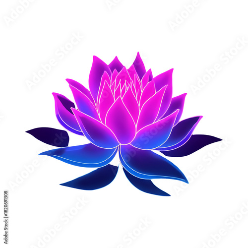 Stunning luminous lotus flower radiating vibrant neon colors, a modern and elegant design perfect for spiritual themes, yoga studios, and meditative art projects