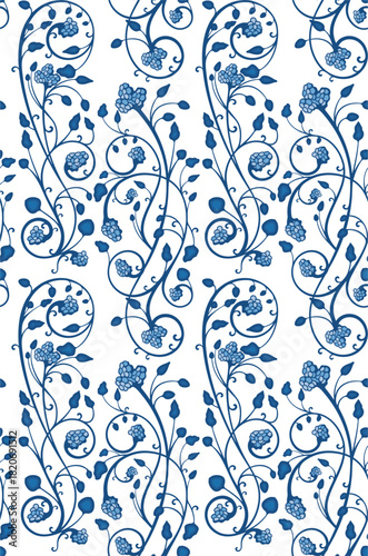 Vector seamless floral wallpaper series with blackberries and swirls. Wedding backgrounds, page decorations, fabric, carpet and scarf patterns. Floral ornamental motifs in Eastern and Turkish style.	