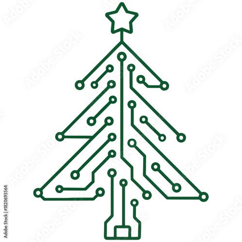 circuit-style Christmas tree design symbolizing the fusion of holiday spirit with technology, innovation, and modern digital themes
