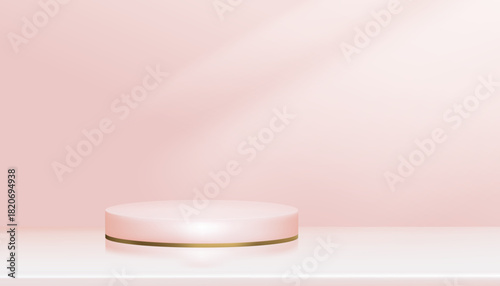 Pink Background,Bright light on 3d cylinder display for Christmas sale,Studio room pink podium display background,Vector Sweet pastel backdrop banner for Beauty product,Mother day,Valentine day 