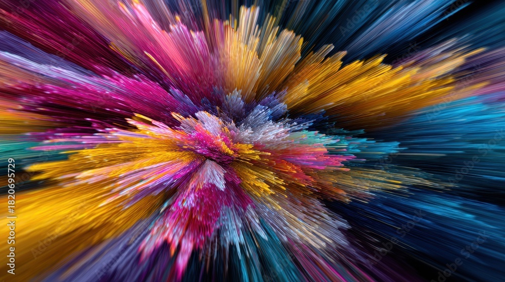 Obraz premium Vibrant abstract explosion of colorful sharp particles spreading outwards.