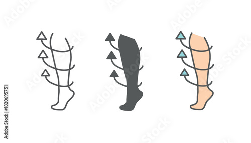 Leg circulation icons showing healthy blood flow and compression support