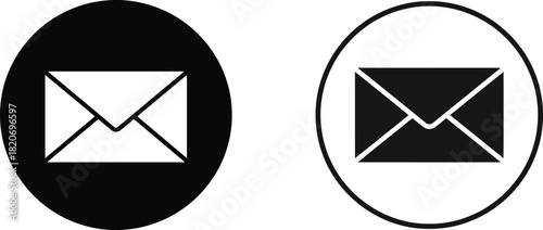 Black and white email envelope icons in oval shapes for messaging