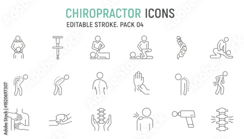 Chiropractor icons illustrating spinal health and treatment options