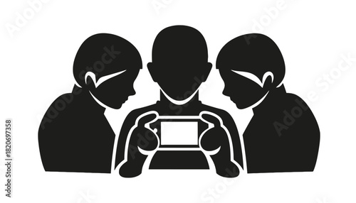 Three children gathered around a smartphone, sharing a digital experience together
