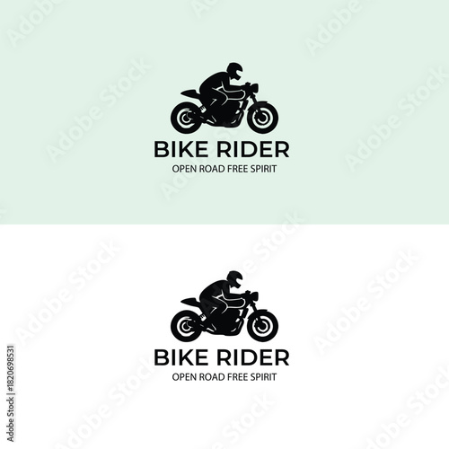Bike rider logo with motorcycle silhouette and open road free spirit tagline