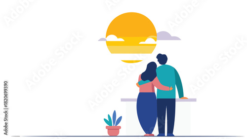Flat vector illustration of a peaceful couple sharing a tender moment symbolizing love togetherness and harmony in a simple modern style