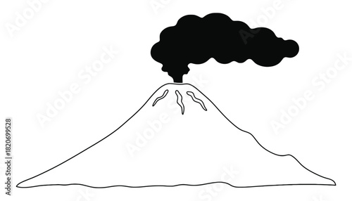 Volcano erupting with dark smoke against a white background, a powerful natural force