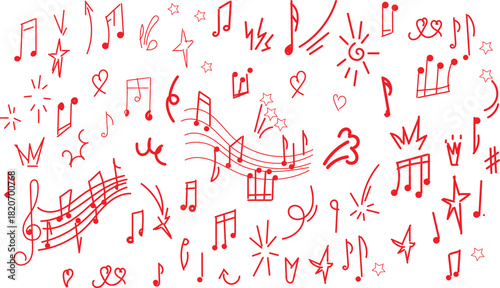 pastel musical background illustration featuring hand-drawn musical notes and symbols in a doodle style. vector image