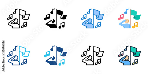 National Anthem icon set multiple style collection 
