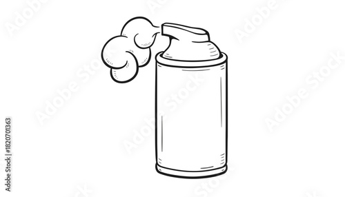 Hand-drawn illustration of a spray can dispensing foam on a white background