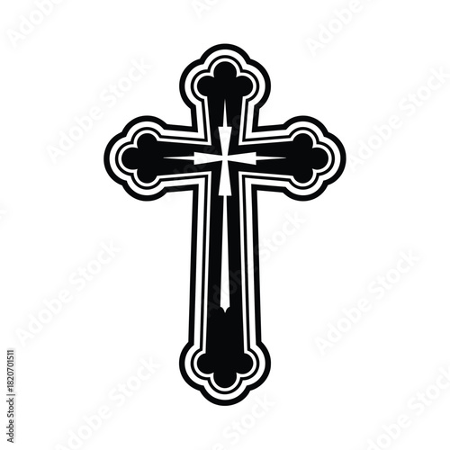 Ornate black and white christian cross symbol