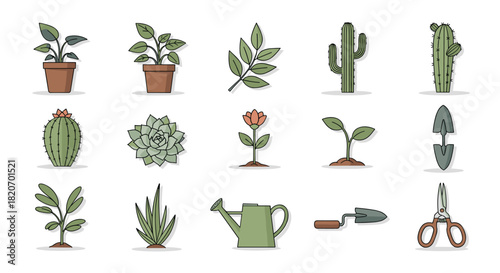Cultivate Your Creativity with these Adorable Garden and Plant Icons Perfect for Adding a Touch of Nature to Your Next Design Project Garden Design, Generative AI.
