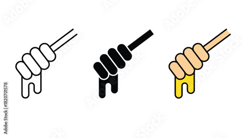 Sweet honey dripping from a dipper, depicted in three distinct styles: outline, solid black, and colored illustration.