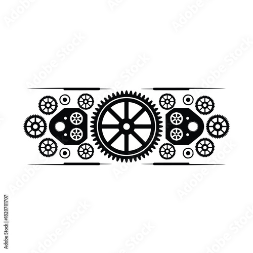 Intricate mechanical gears and cogs in a stylized pattern