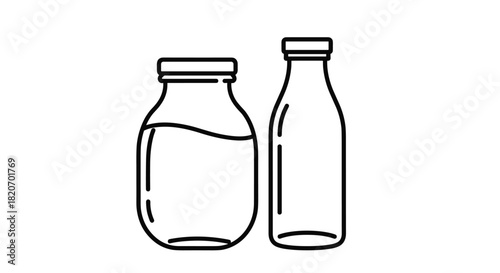 Fresh milk in glass bottles a classic and healthy choice for your daily routine nutritious dairy vector simple outline vintage style minimalism, Generative AI.