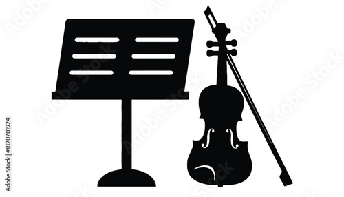 Elegant violin and music stand symbolize classical music and artistic expression.