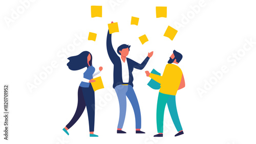 Flat vector illustration of entrepreneurs collaborating and brainstorming ideas representing innovation and business growth with diverse individuals working together