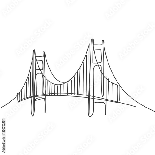 Minimalist line drawing of a suspension bridge