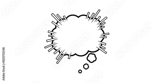 A dynamic black and white comic book style thought bubble with explosive action lines to emphasize a powerful idea or loud noise.