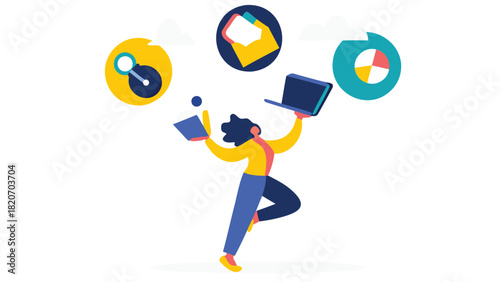 Flat vector illustration of a person in a dynamic pose symbolizing balance focus and equilibrium in a modern clean design