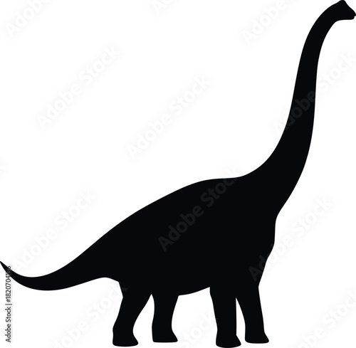 Monochrome prehistoric long-neck dinosaur, isolated on a white background