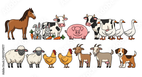 Farm Animal Vector Collection Horse, Cow, Pig, Sheep, and More