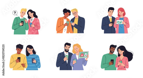 Diverse Couples Interacting with Smartphones Modern Communication and Relationships