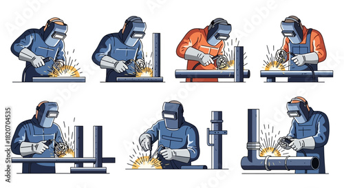 Welding Process Illustrated A Comprehensive Set of Icons Depicting Metalworking & Fabrication