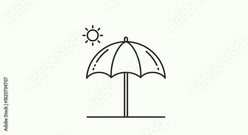 Minimalist summer fun with beach umbrella and sun perfect for vacation plans and summer designs evoking relaxation and escape to paradise, Generative AI
