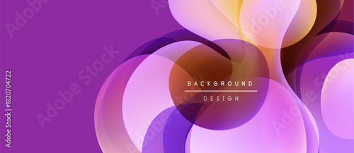 Abstract purple background features overlapping translucent circles. Gradient colors create dynamic visual effect. Text reads background design.