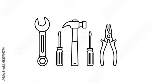 Get the Job Done Right with This Essential Hand Tools Set Blueprint for DIY Projects and Home Repairs Featuring Hammer Screwdrivers Wrench and Pliers, Generative AI