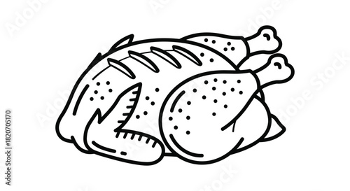 Delicious roasted turkey dinner ready for Thanksgiving celebrations simple outline drawing perfect for holiday recipe cards and festive menus, Generative AI