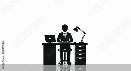 Professional businessman working diligently at his desk in a modern office setting focused on success and productivity showcasing dedication and commitment, Generative AI