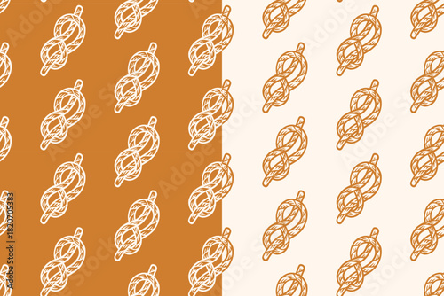 Rope knot hand drawn seamless pattern on tan beige background for explore and survival merchandise. Sailor knot engraving doodle pattern background. Marine tied rope hatching motif wallpaper