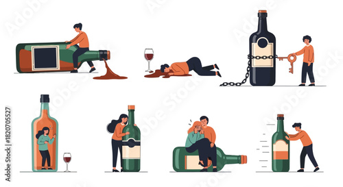 Visual stories on alcohol addiction exploring dependence, struggle for control, and the deep personal impact of substance abuse on individuals