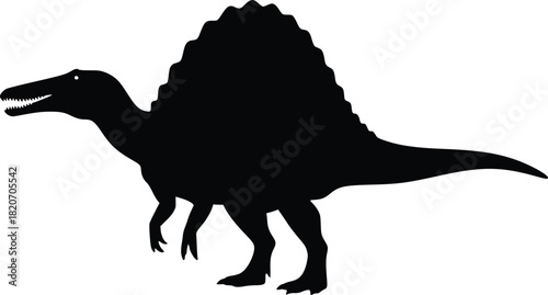 The imposing silhouette of a Spinosaurus, a prehistoric giant, stands out against a neutral backdrop, offering a glimpse into the age of dinosaurs.