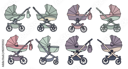 Colorful Baby Strollers Set Modern Designs for Infants and Toddlers