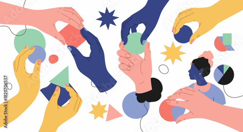 Teamwork and Collaboration Hands Connecting Shapes to Build a United Structure